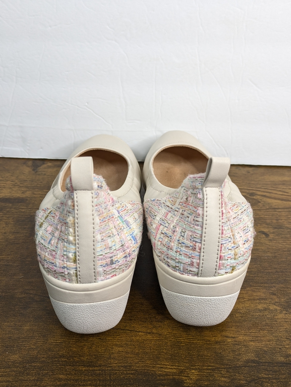 Vionic Jacey Wedge Pumps 8.5 Cream Leather Tweed Slip On Comfort Heels Shoes - Picture 5 of 11